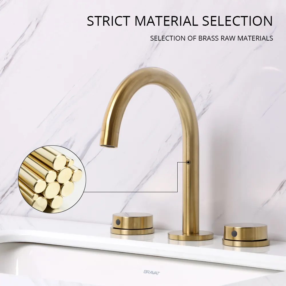 Vidric Matt Gold Kitchen Sink Mixer 3 Hole Deck Mounted Faucet And Bathroom Brass Dubole Knob Handle Three Hole Faucet 360 Swive
