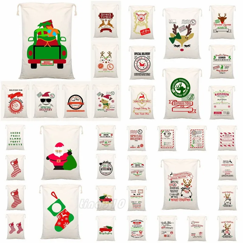 38 Style Christmas gifts drawstring bags cotton cloth Bundle pocket printed Canvas bag Children's Xmas gift bagT9I00575