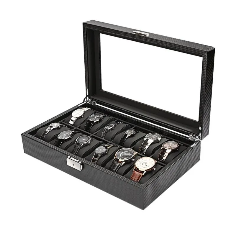 Leather And Carbon Fiber Watch Storage Box Argos Organizer With