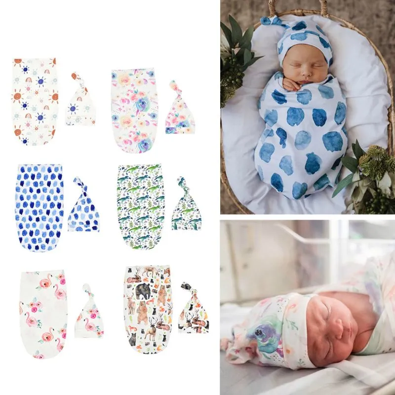 Newborn Blankets Infant Baby Boys Girls Sleeping Bag Swaddle Muslin Wrap+Hat Set B2QD