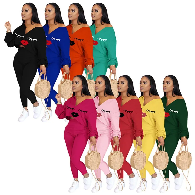 Kadınlar düz renk eşofmanı pantolon uzun kollu jogging yapan takım düz S-2XL eşofman kazak kapriler 3780 gündelik kıyafetler 2 adet setleri düşmek