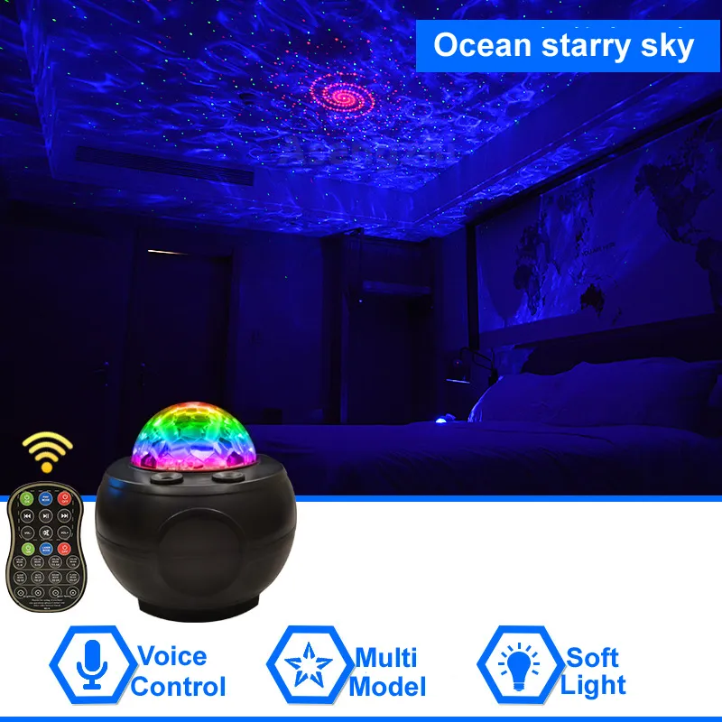 銀河海星スカイプロジェクターライトブルートゥーススピーカーサポートTF MP3音楽プレーヤークリスマス装飾カラフルなナイトランプがリモコンマジックボール