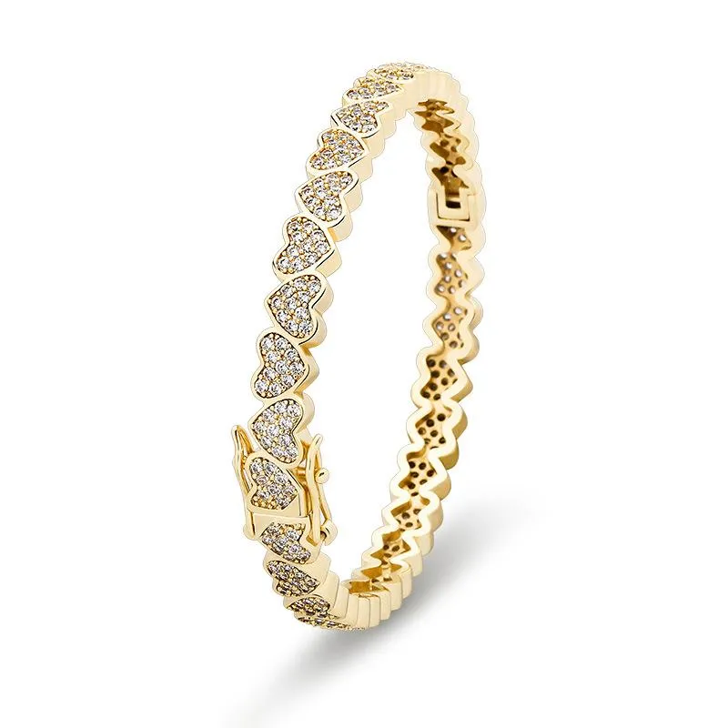 Hip hop kvinnor armband mode 18k guld rhodium pläterade små hjärtan armband lyx bling zircon älskar armband