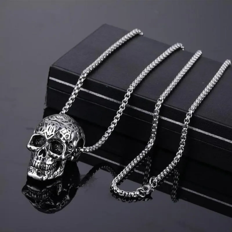 Western Vintage Hip-hop Plain Pendant Necklace Stainless Steel Skull Necklace Trendy Male Jewelry