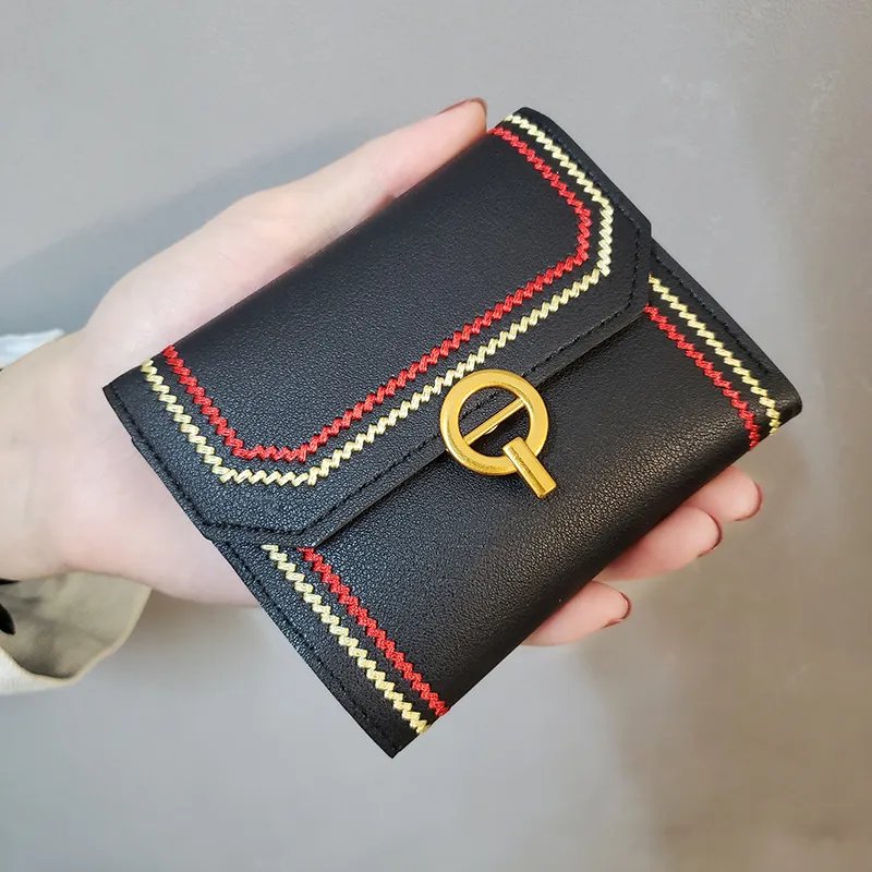 New Korean woven wallet small wallet women short style European and American women`s wallet fashion three fold coin purse tide 