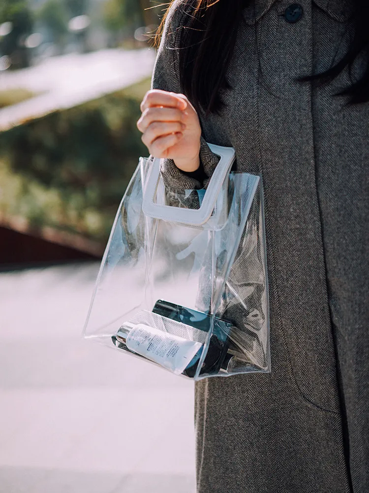 Women's Clear PVC Tote Bag - Transparent Waterproof Purse With Gold Hardware, Large Capacity For Beach & Travel
