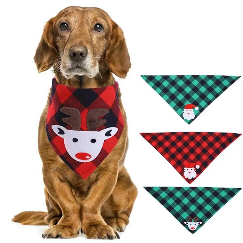 Natale Cane Bandana Alce Stampato Pet Lavabile Decorazione Sciarpa Fazzoletti Bavaglini Accessori per animali Asciugamano saliva Collare per animali Tovagliolo