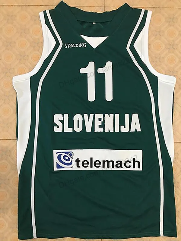 Anpassad #11 Goran Dragic Slovenien Eurobasket 2011 Trikot Basketball Jersey Stitched Green Alla namn och nummerstorlek XS-3XL 4XL 5XL 6XL-tröjor