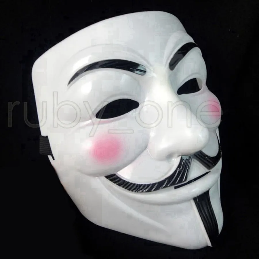 Maschera a V bianca Maschera in maschera Eyeliner Maschere a pieno facciale di Halloween Puntelli per feste Vendetta Anonymous Movie Guy Masks RRA3557