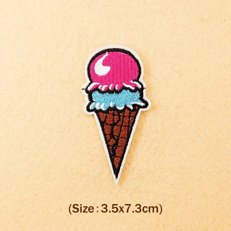 Crème glacée (taille: 3.5X7.3cm) insigne de patch en tissu brodé mignon badges Hippie fer sur enfants patchs de dessin animé pour vêtements autocollants