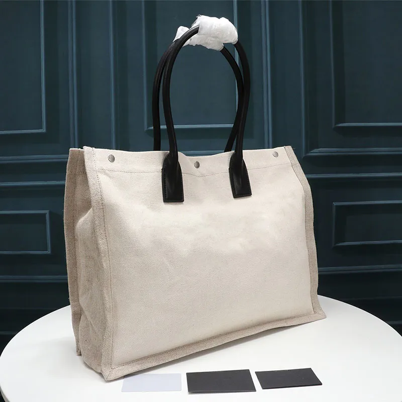 高級デザイナーハンドバッグリヴゴーシュトートバッグ高品質本革リネン大ビーチ旅行バッグ女性のためのバッグ
