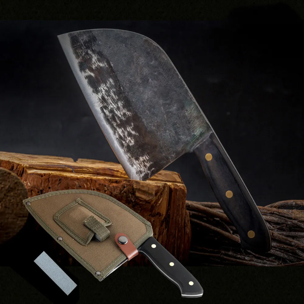 كامل تانغ سكين الشيف اليدوية مزورة عالية الكربون الصلب ملتف سكاكين المطبخ الساطور التعصيب التقطيع واسعة جزار سكين