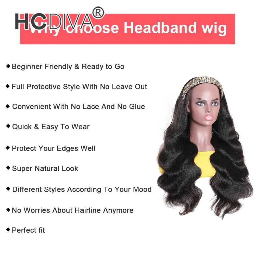 Headband Wig 100% Cabelo Humano Cachecol Peruca Remy Brasileiro Corpo Liso Encaracolado para Mulheres Afro-Americanas Acessível Headband Wig Begin207K
