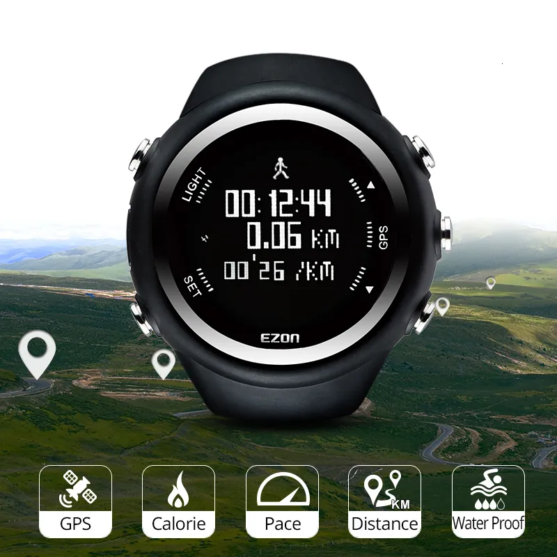 Men's Digital Sport Watch Gps Running Watch With Speed Pace Distance Calorie burning Stopwatch Waterproof 50M EZON T031 CJ191213