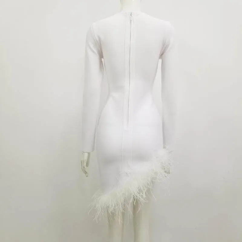 plunge fluffy irregular party dress sexy white party dresses Solid Plunge Fluffy Irregular Party Dress White  Dresses Sexy White Hom  Simplepromdress