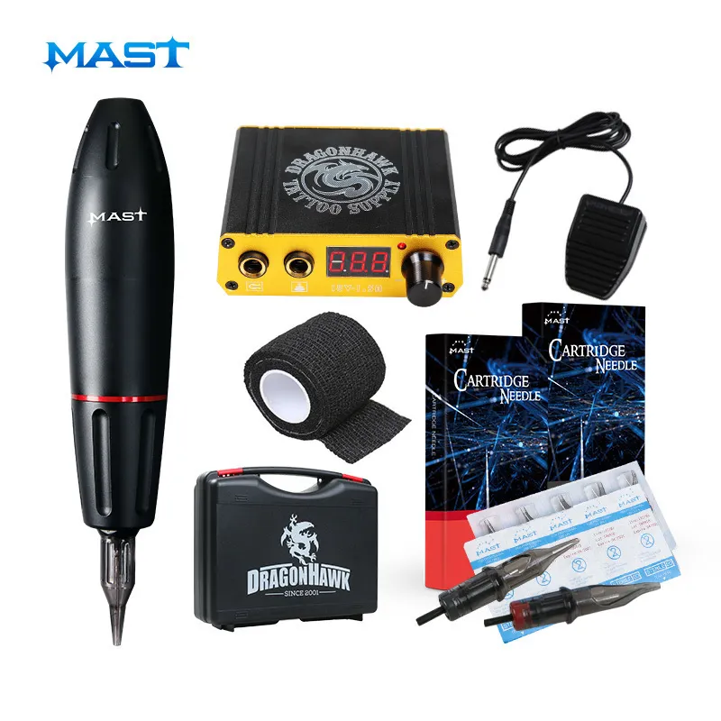 Professional Tattoo Pen Kit Rotary Motor Box Картридж Иглы Советы Татуировки Художники Комплекты Телефонные Искусства Поставки T200609