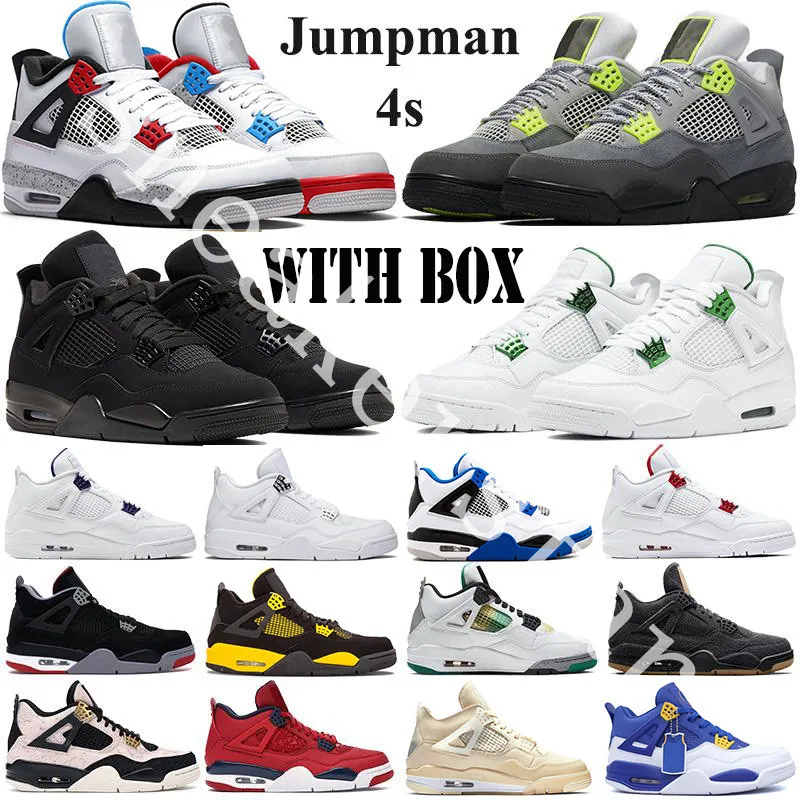 4s White Sail SE Neon 2020 Black Cat Jumpman 4 Basketballschuhe Metallic Green Trainer Travis Scotts Purple Männer Sport Turnschuhe Größe 36-47