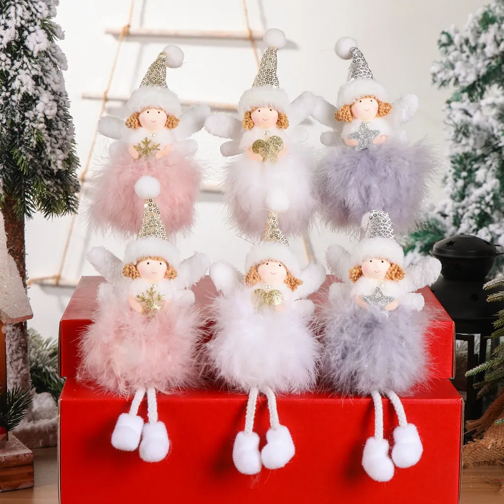 Ornement d'ange en plumes, offre spéciale, ornement de noël, pendentif d'arbre de noël créatif, cadeau pour enfants, vente en gros, nouvel an 2021, nouvelle collection