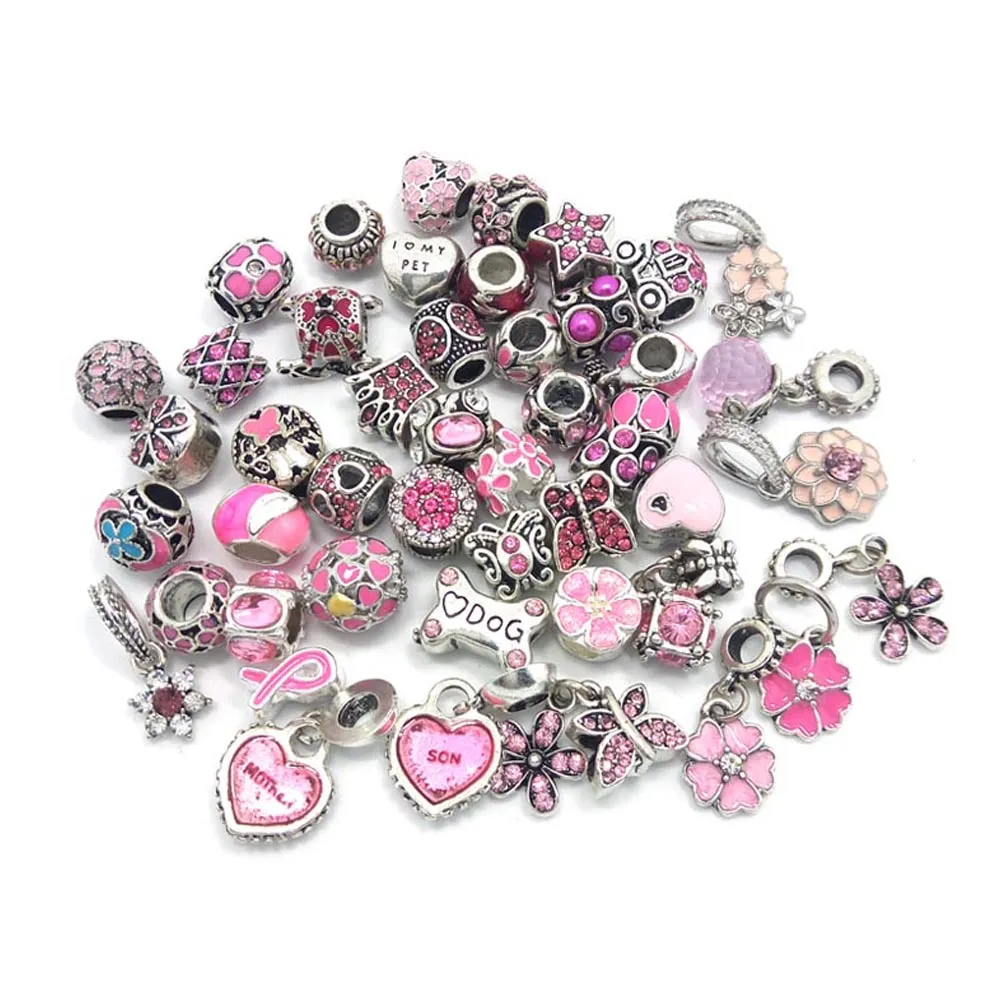 Free Shipping 40pcs Rhinestone Beads Antique silver color Matal Charms Beads fit European Pandora Charms Bracelet DIY 8 Colors on Sale