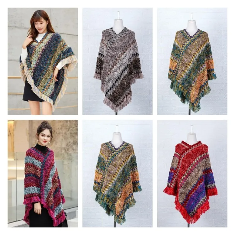 Spring and autumn Cape Shawl knitted pullover tassel scarf coat women's long shawl for warmth Imitation Cashmere Scarf T2I51537