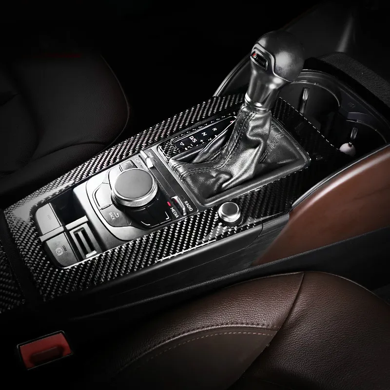 Araba İç Karbon Elyaf Vites Paneli Düğmeler Audi A3 S3 Araç Şekillendirme Aksesuar Kolçak Kutusu Oto Çıkartma