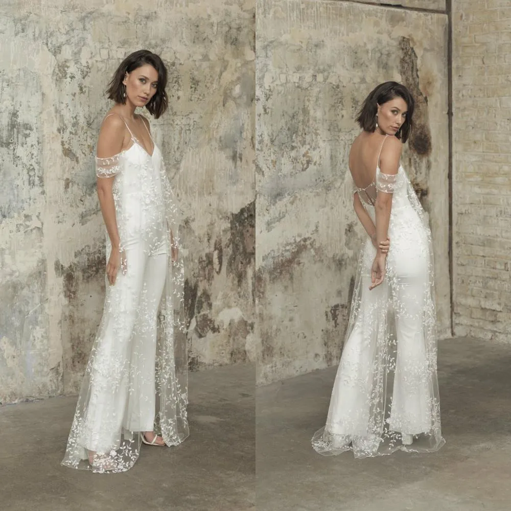 Stylish 2021 Lace Davids Bridal Jumpsuit Bridal Outfit With Jacket