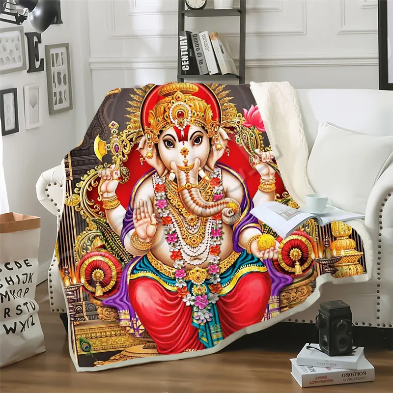 CloOCL 공장 도매 힌두교 하느님 주님의 Ganesha 담요 3D 프린트 더블 레이어 Sherpa 담요 침대 홈 섬유 꿈 같은 스타일