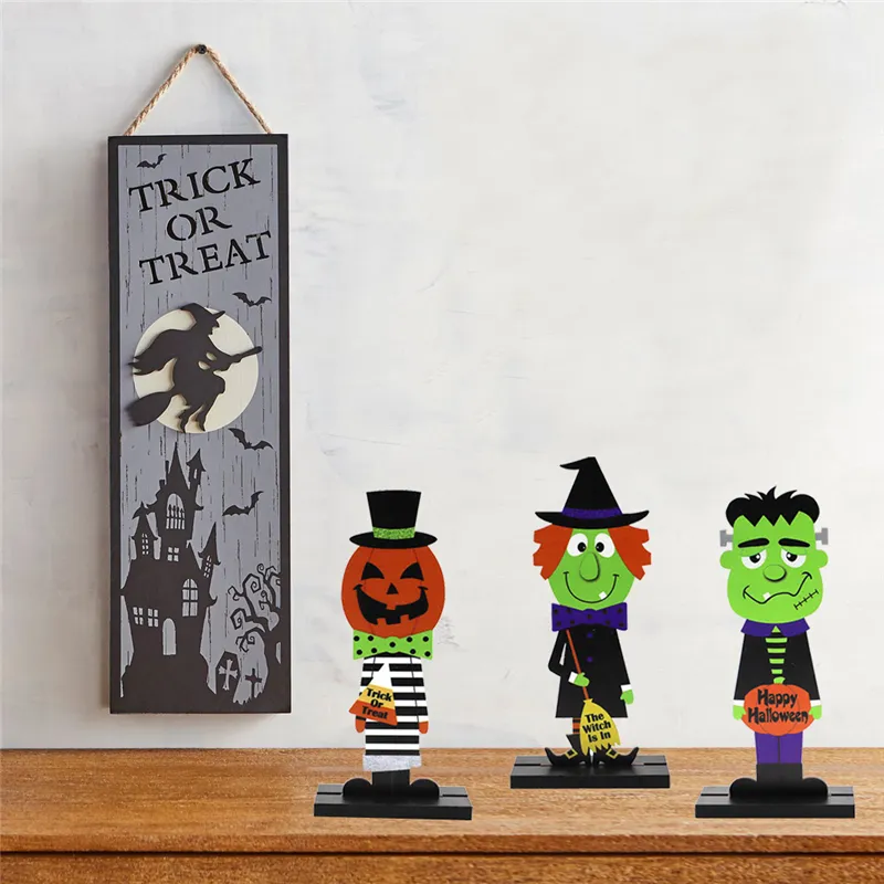 Halloween ornamenty drewniane rzemiosło Desktop Dekoracyjne Dyni Człowiek Witch Dekoracja Do Dekoracji Home Decor Party Supplies jk2009kd