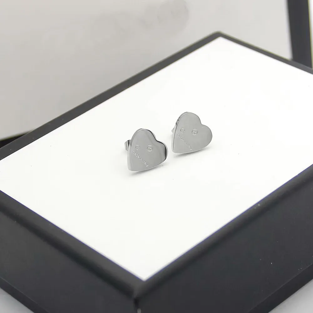 Europe America Simple Fashion Style Lady Women Titanium Steel Engraved G Initials Heart Stud Earrings 3 Color