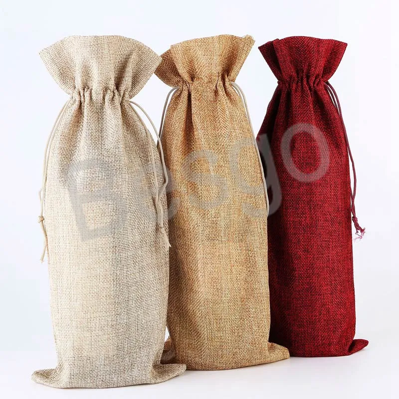 Coperchi per bottiglie di vino antipolvere Sacchetti per bottiglie di vino con coulisse in finto lino Decorazioni per la tavola di Natale Borsa per la conservazione del vino rosso BH4140 WXM