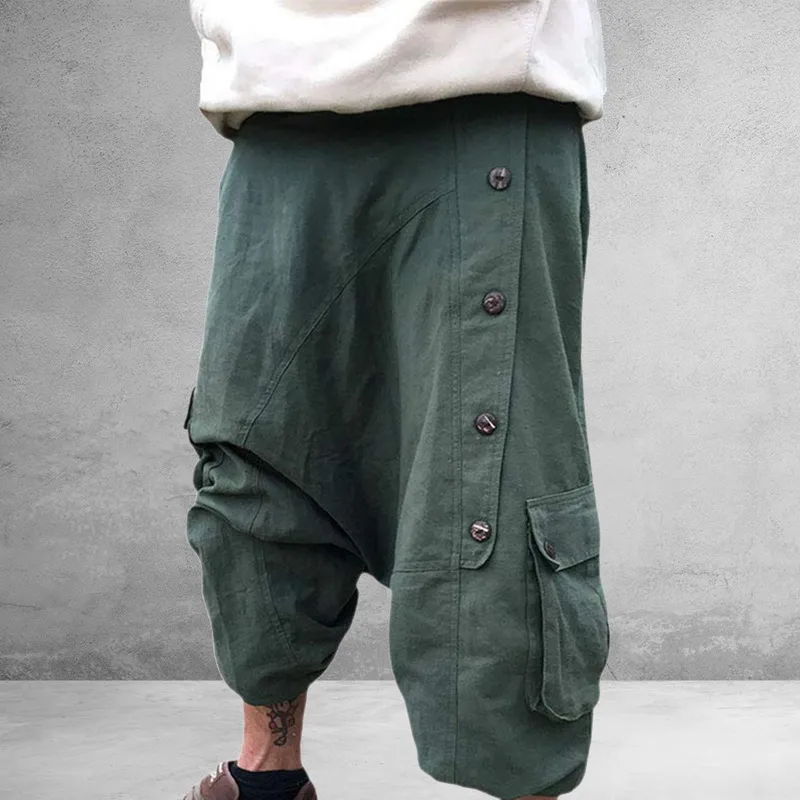 HEFLASHOR Men's Green Harem Pants Bloomers Vintage Loose Pants Meditation Outdoor Men Hip hop Wide Leg Trousers Pantalon Hombre