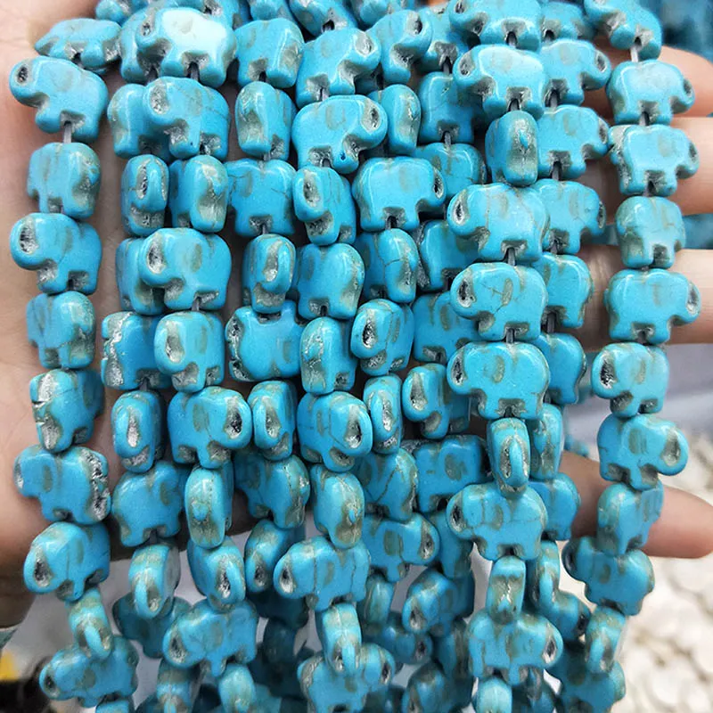 卸売青い象のターコイズストーンビーズジュエリーを作るブレスレットネックレス15x11x5mm彫刻ハウリットビーズ