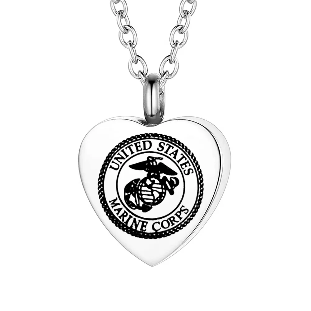 US Marine Corps Memorial Urn Necklace Stainless Steel Ash Holder Pendant with Filling Kit Gift Bag