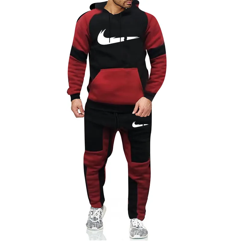 Nouveau 2020 marque survêtement mode hommes vêtements de sport deux pièces ensembles tout coton polaire épais sweat à capuche + pantalon costume de sport mâle