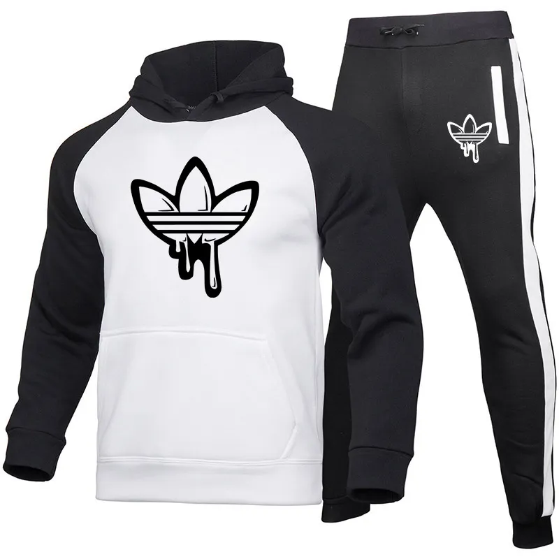 New Tracksuit Fashion Men `s Sportswear Color Splice Hoodie Vetement Homme Jogging Track Suit 2-piece Hooded Sweatshirt+pants Brand designer