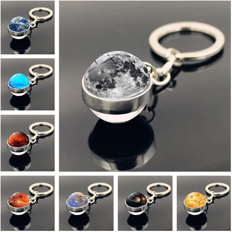 Solar System Star Key Ring Pendant Galaxy Glass Cabochon Time Gem Keychain Holders Bag hangt mode -sieraden