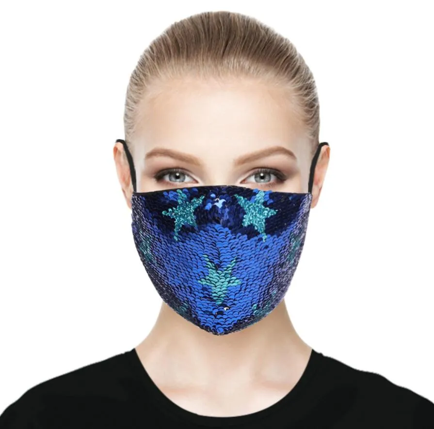 Fashion Bling Bling Sequin Protective Masks Dustproof Washable Windproof Reuse Face Mask Elastic Earloop Mouth Mask Party Mask Gift