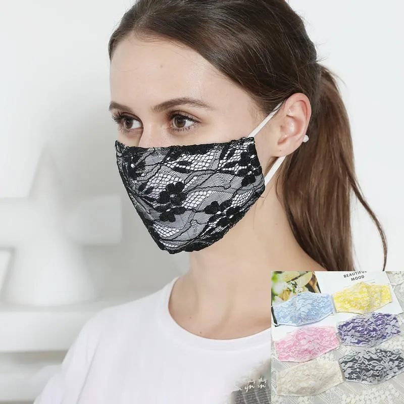 DHL ansikte mask spets dubbel andlig tunn bomullsmask för kvinnor kallt tyg dammsäker hängande örat designer masker över gränsen