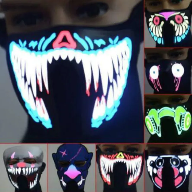 US Stock 61 Style Maska El Maska Maska Maszyjna LED z dźwiękiem Aktywna do tańca Jazda na łyżwach Party Sterowanie głosem Maski Party