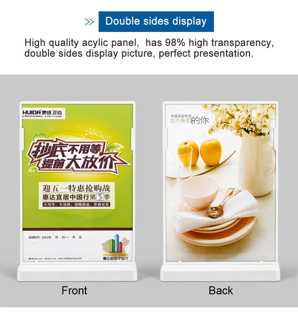 Double-Sided Presentation T-shape L-shape Upright Acrylic Photo Frame Stand in Desk or Table A4 A5 A6 Acrylic Sign Holder