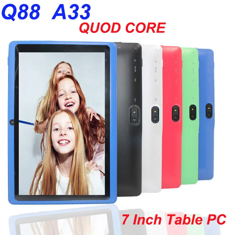 A33 Q88 7 Zoll Tablet PC Computer Kapazität Quad Core Android-4.4 Dual Kamera 8 GB RAM 512 MB ROM WIFI Bluetooth Facebook Google Auf Lager