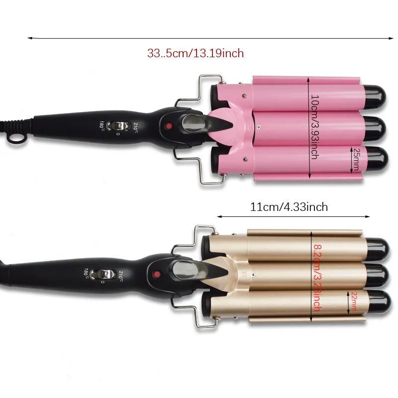 Professional Ceramic Triple 3 Barrel Hair Wave Waver Styling Tools Digital Salon Curling Iron Curler Wand Hair Styler