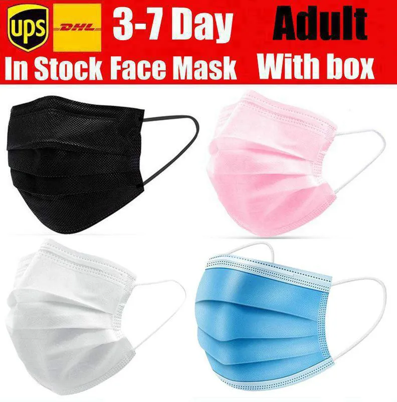 ABD stok tek kullanımlık yüz maskeleri mavi siyah elastik kulak halkası ile 3 kat nefes alabilen toz hava anti-kirlenti yüz maske maskeleri yetişkin