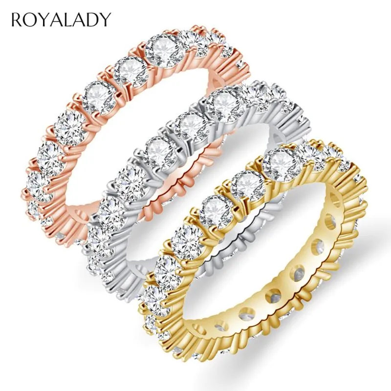 Fashion Cubic Zircon Pave Band Eternity Stacking Rings For Women White Rose Gold Round Crystal Party Wedding Rings Whole316J