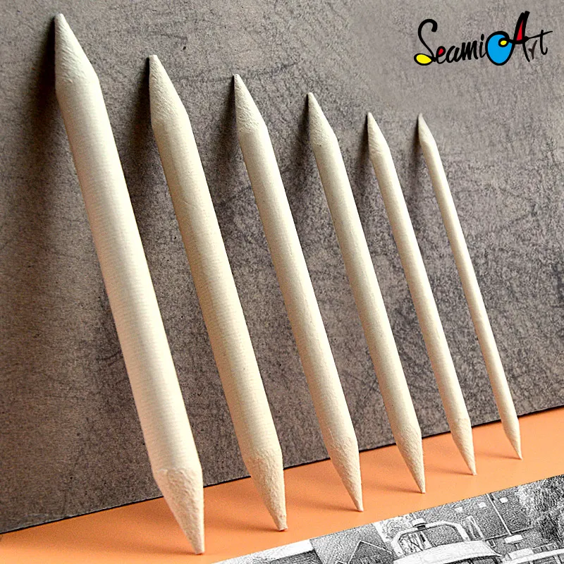 6st / set blandningspennor Smudge Stump Stick Tortillon Sketch Art White Drawing Charcoal Sketcking Tool Rice Paper Pen Supplies