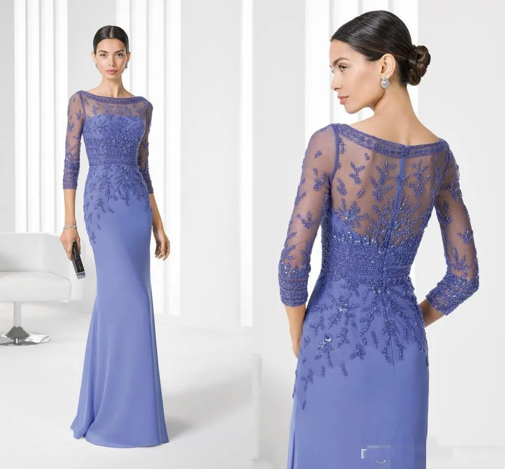 2020 Nieuwe Elegante Memraid Jurken Bateau Chiffon Kralen Korte Mouwen Avond Formele Jurken Plus Maten Gast Dresses186N