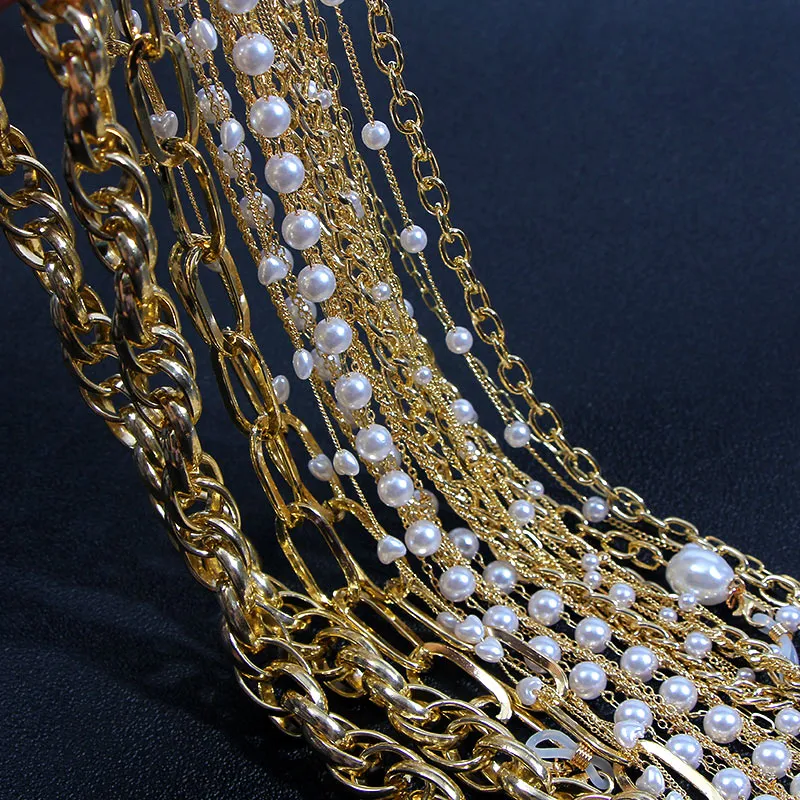 Nieuwe goud kleur metalen imitatie parel lange ketting bril kettingen voor vrouwen gezicht masker lanyard houder antislip nek touw sieraden