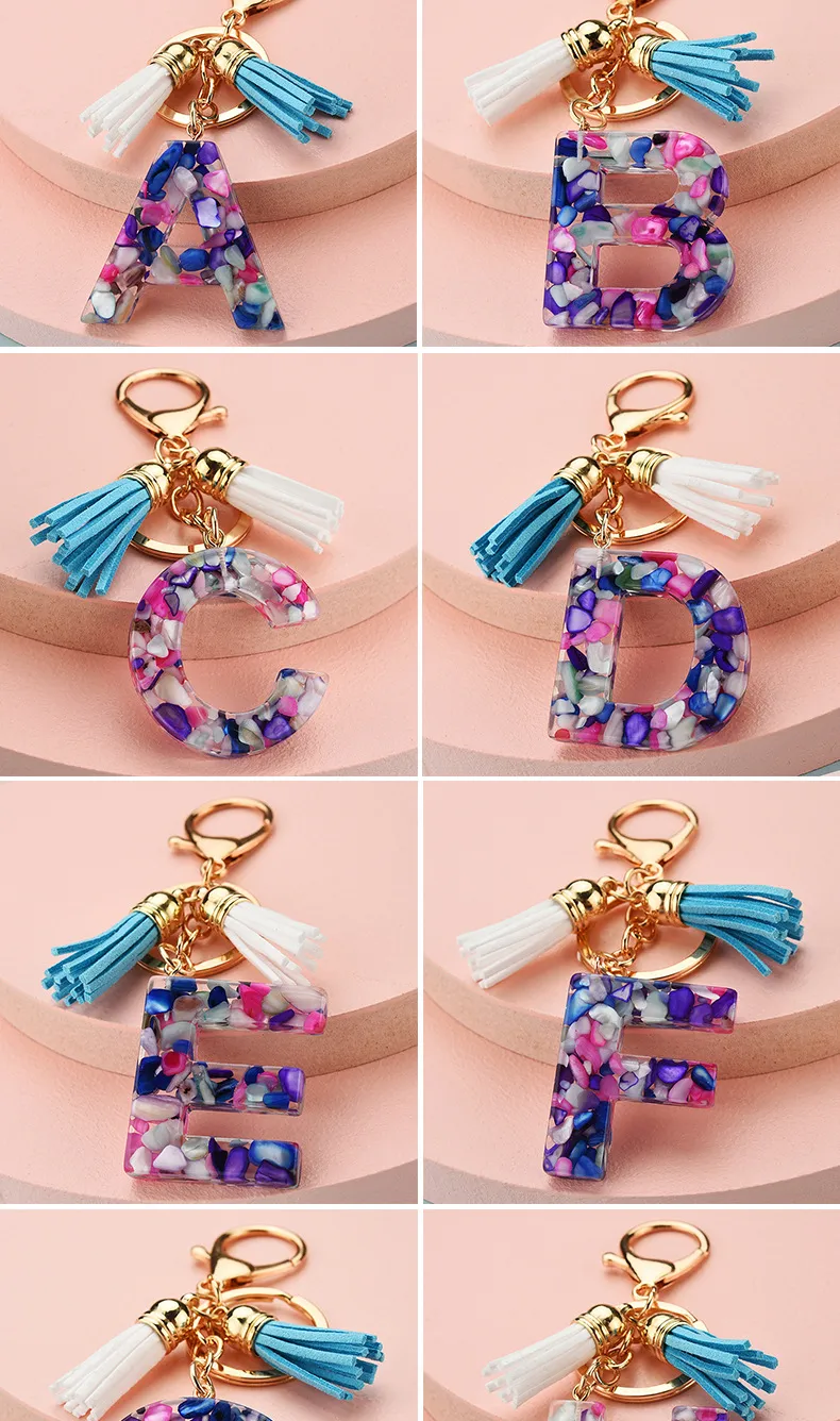 party Beautiful and fashionable 26 English alphabet keychain transparent acrylic crystal tassel pendant bag pendant Christmas gift