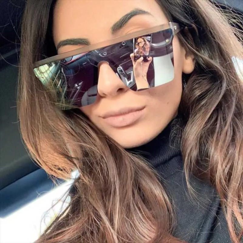 Flat Top Oversized Mirror Silver Square Sunglasses Celebrity Retro Black Sunglasses Men Women Fashion Brand Designer Sunnies