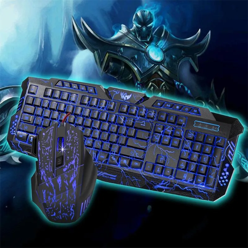 professional Gaming keyboard and Mouse Set 3color LED 5500DPI wired Mouse Optical Gaming set For Laptop Computer PC Gamer 20j4